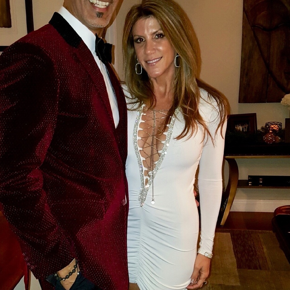 White cocktail dress , lace back, deep plunge